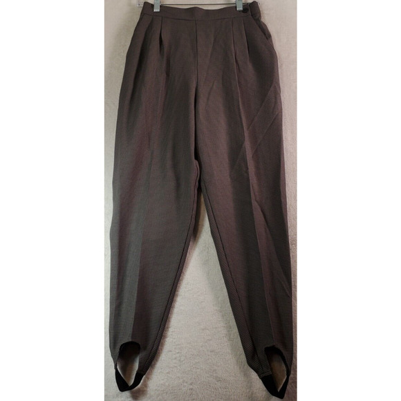 Land'n Sea Dress Pants Womens Petite 10 Brown Gray stirrup Pockets Elastic Waist - Picture 1 of 9